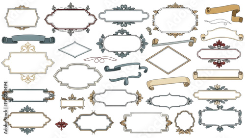 Collection of ornate frames and decorative elements displayed on white background