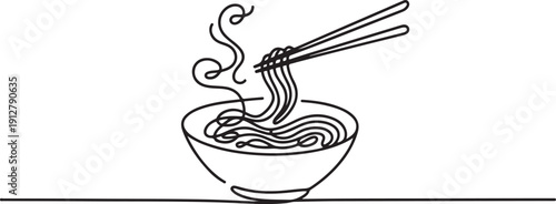 set One continuous line drawing Japanese spicy noodles banner logo flyer Fast food cafe shop logotype template concept .one line victor illustration in white Background