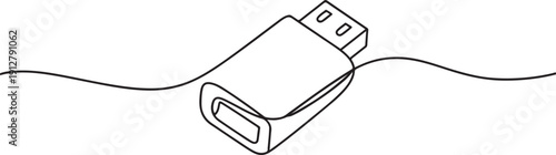 USB port line continuous drawing vector.one line victor illustration in white Background