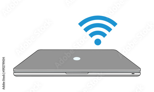 Grey Closed Laptop with Blue Wi-Fi Signal Symbol