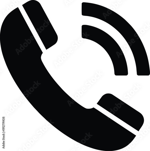 Black vector telephone handset icon with two curved signal bars, isolated on a transparent background, suitable for UI design, app interfaces, or website contact sections.