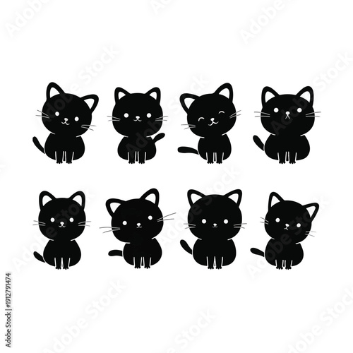 Adorable black Cartoon Kitten Characters Collection