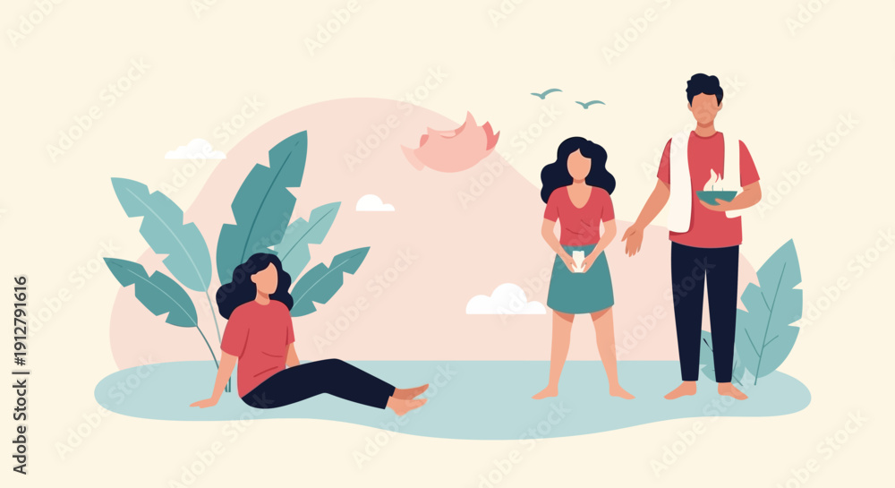Fototapeta premium Illustration of Three People Relaxing Together.