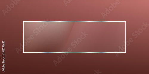 Rectangle Light Red Glass plates. Acrylic and glass texture with glares and light. Realistic transparent glass window in rectangle frame