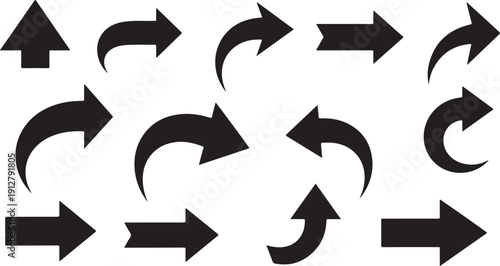 Collection of black arrows on a white background pointing