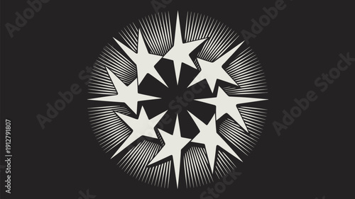 Stunning starburst design with white stars on black background