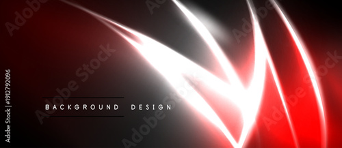 Abstract red, white neon lines create dynamic light effect. Dark background emphasizes glowing shapes, modern design element.