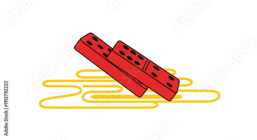 Vector Illustration of Red Domino Tiles Falling Down, Representing Chain Reaction and Momentum. Classic Board Game Minimalist Concept Art.