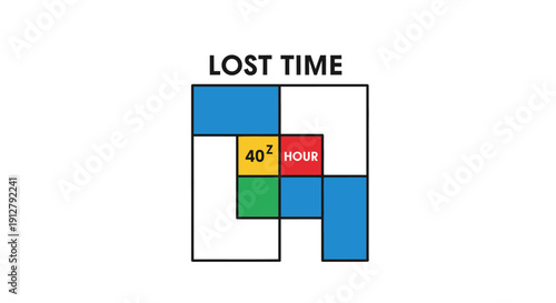 Lost Time Concept Vector Illustration. Inefficient Time Management, Wasted Hours, and Work Productivity Metaphor using Tetris Blocks and 40 Hour Text.