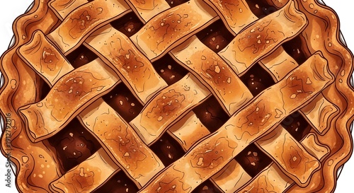 Delicious golden brown lattice-top fruit pie showcasing intricate criss-cross crust texture perfect for dessert