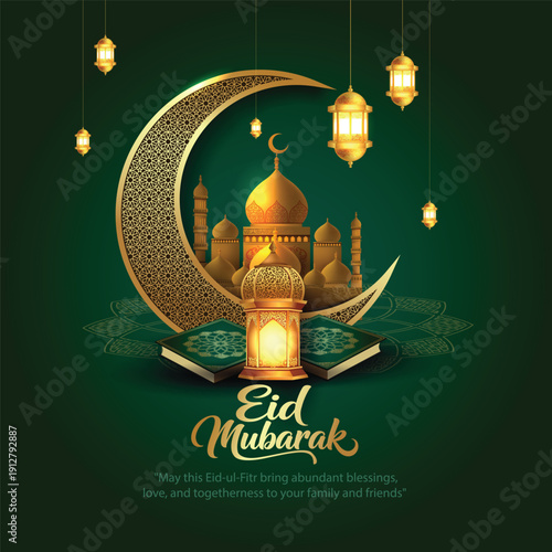 Canvas Print Happy Eid mubarak and Ramadan Kareem art greetings with mosque background