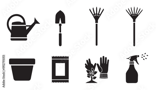 Gardening tools icons set for landscaping and horticulture