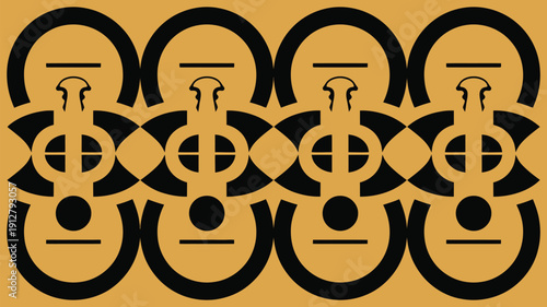 Vibrant geometric pattern with interconnected black and gold shapes