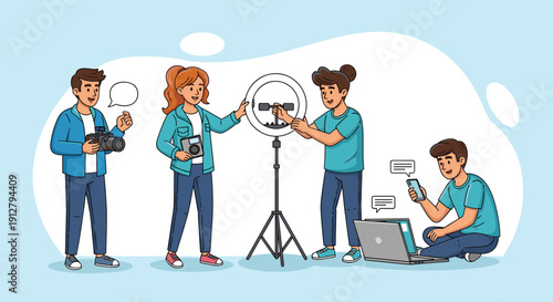 Group of People Creating Video Content Together.