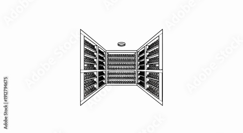 An illustration of a room filled with shelves and bottles