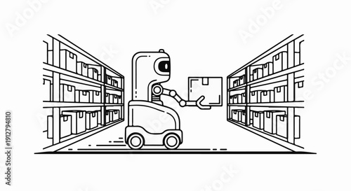 Automated robot collecting package from shelves in a warehouse aisle