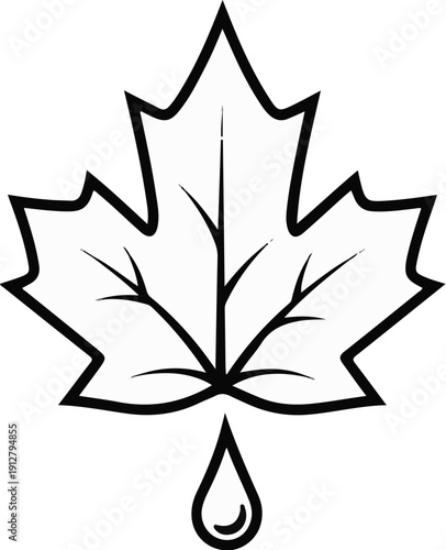 A stylized outline of a maple leaf with a single drop falling from its tip