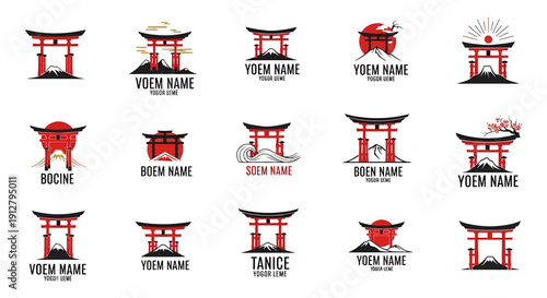 Collection of Japanese Torii Gate and Mount Fuji logo designs for cultural and travel branding
