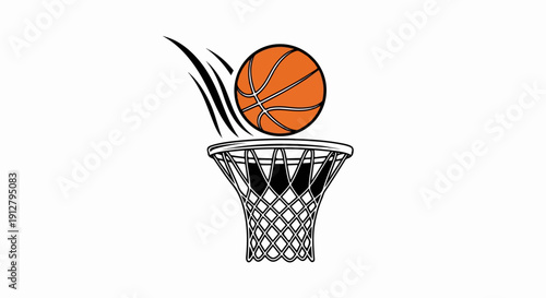 Basketball in mid-air, about to go through a net