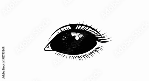 A stylized black and white illustration of a single human eye