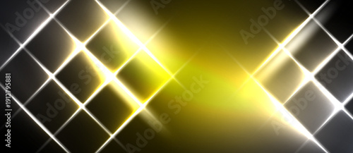 Bright yellow, white lines form diamond pattern over dark background. Light radiates from center, creating glowing effect.