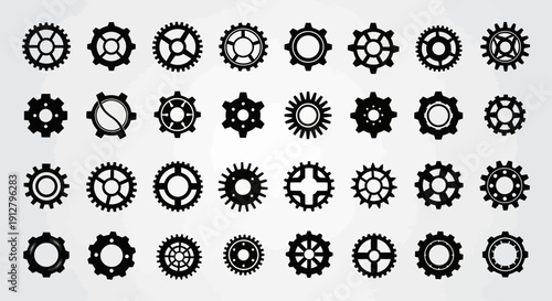 Collection of Diverse Gears and Cogs Icons: Industrial and Mechanical Elements