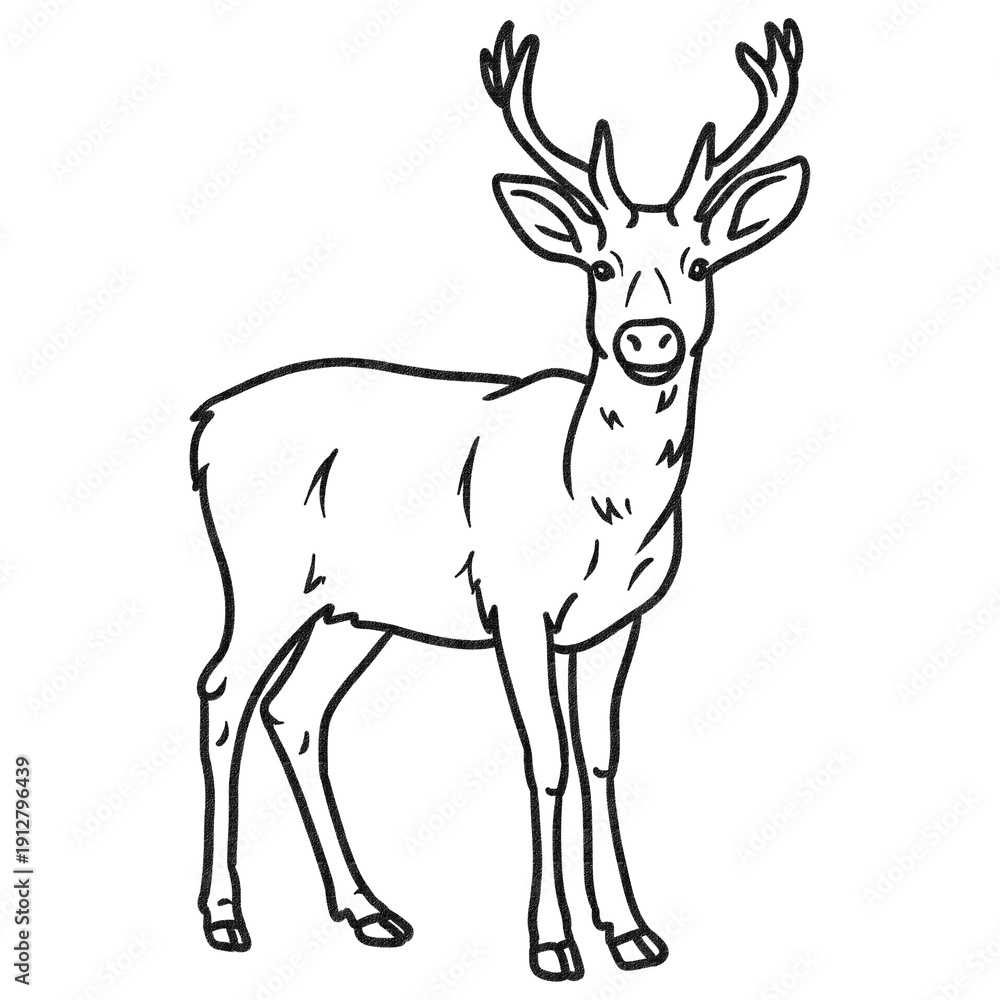 Fototapeta premium Wildlife Charcoal Deer Line Art Illustration, Hand Drawn Stag Sketch