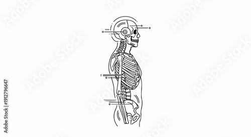 Anatomical skeleton with futuristic technological overlays