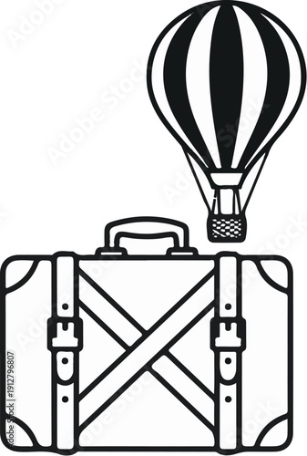 A vintage suitcase and a hot air balloon, symbolizing travel and adventure