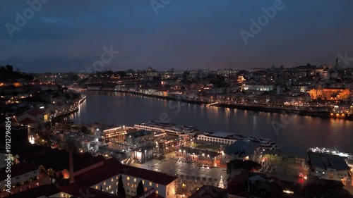 Wallpaper Mural Night view of Porto city and Douro River with illuminated waterfront Torontodigital.ca