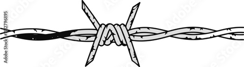 A stylized illustration of barbed wire with sharp points and twisted metal