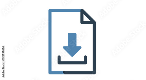 Download Icon Document with Down Arrow Symbol, Data Transfer and File Upload Concept