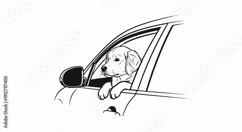 Adorable puppy peeking out of a car window, enjoying the ride