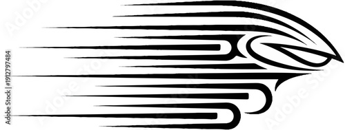 Black abstract tribal wing-like design with trailing lines