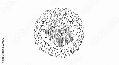 Ancient stone ruins surrounded by a forest