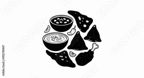 A whimsical collection of delicious food items arranged in a circle