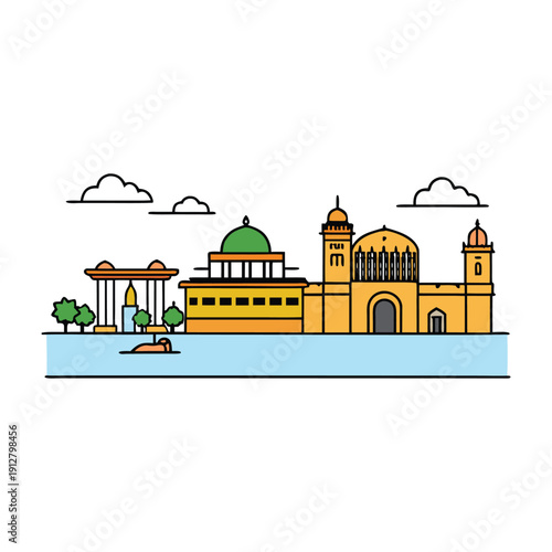 Ahmedabad’s riverfront palace gleams with elegant architecture, blending historic charm and modern riverside views, a serene jewel along the Sabarmati.
