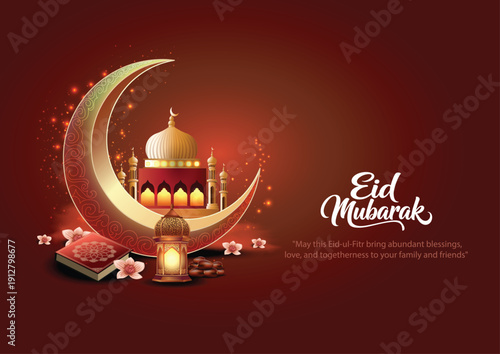 Happy Eid mubarak and Ramadan Kareem art greetings with mosque background. abstract vector illustration design.