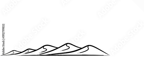 Abstract minimalist sand dunes in black ink on a white background
