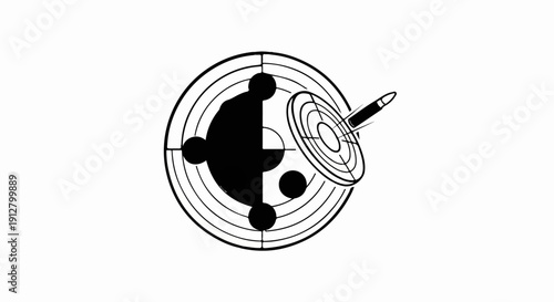 Abstract circular target with a projectile and concentric circles and dots