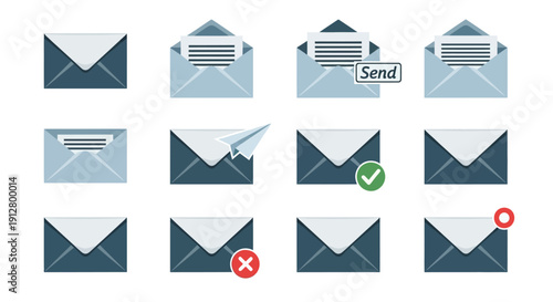 Email Icons Set: Inbox, Sent, Draft, Spam, Delivered, Failed, New Message
