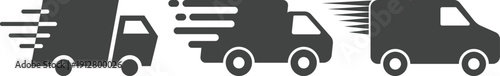 Fast delivery truck icon set collection with express shipping, 24h service, cargo van and logistics transport symbols isolated on white background vector illustration for courier.