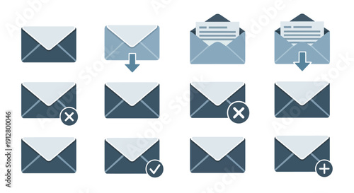 Email Icons Set: Inbox, Outbox, New Message, Read, Unread, Error, Success, Add