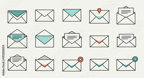 Set of Flat Envelopes Icons, Email Communication and Messaging Symbols