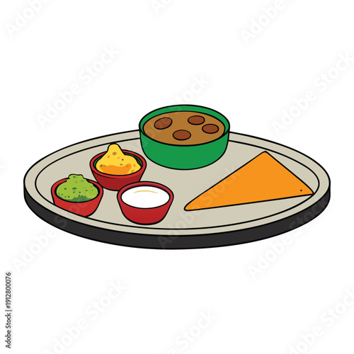 A vibrant thali from Gujarat, India features rotis, dal, kadhi, veggies, farsan, pickles, chutneys, and sweets—balancing sweet, spicy, and tangy flavors in every bite.
