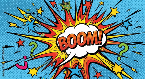 Wallpaper Mural Explosive Comic Book BOOM! Speech Bubble with Stars and Question Marks Torontodigital.ca