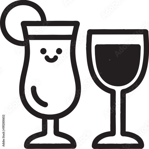 Vector illustration of wine and champagne glasses with bottle for celebration drink design