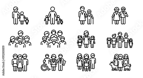 Diverse Family and People Icons Set: Generations, Relationships, and Lifestyles