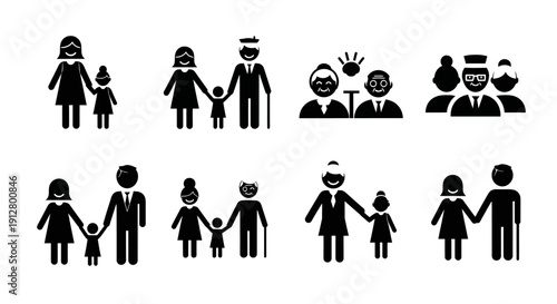 Diverse Family Icons: Generations, Relationships, and Unity