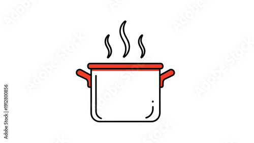 Simple vector icon represents a boiling cooking pot with steam rising from the top against a clean white background.